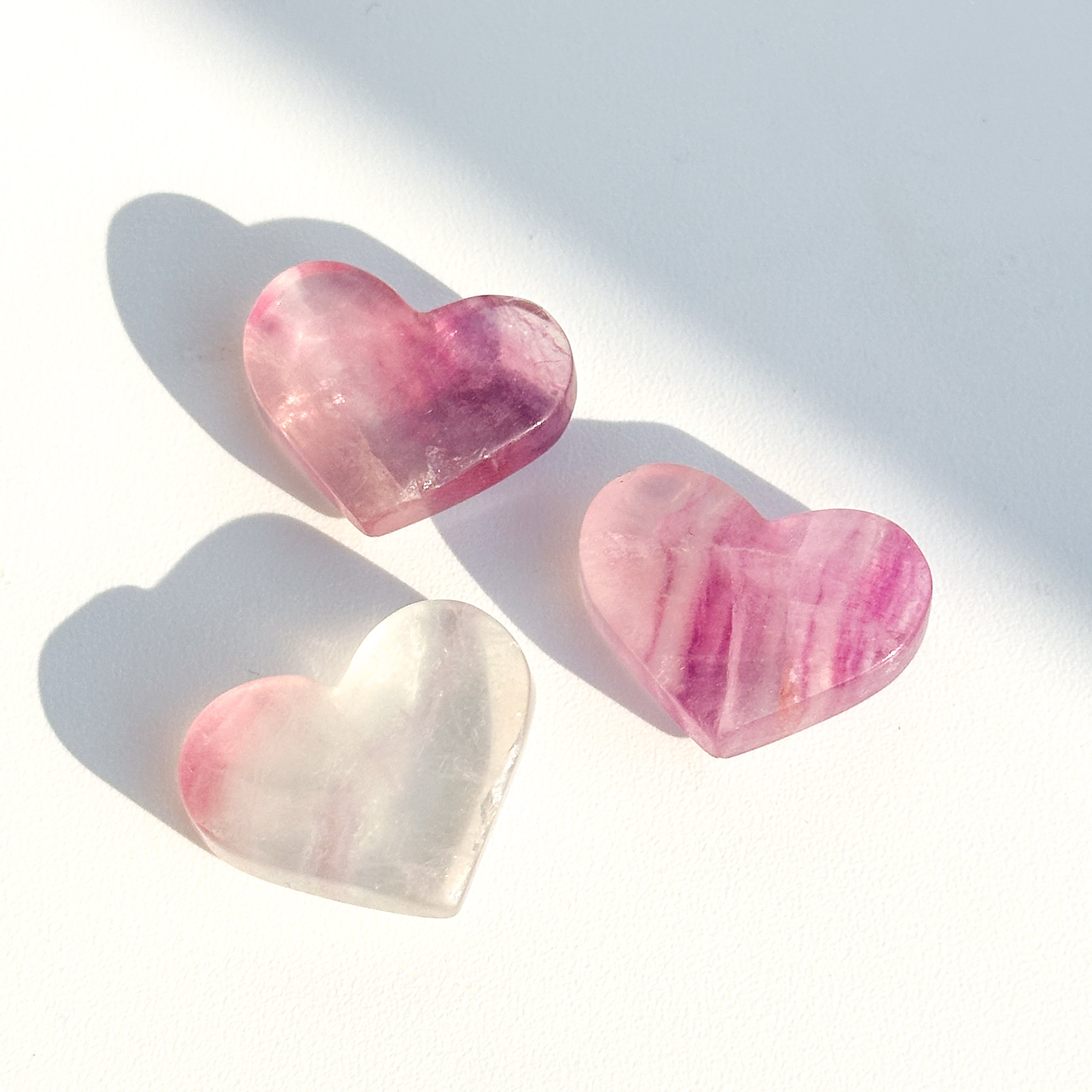 レインボーフローライト ハート 3個set 01◇ Rainbow Fluorite ◇ 天然石・鉱物・パワーストーン・インテリア