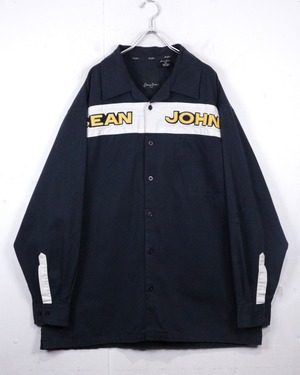 【Caka act2】“SEAN JOHN” Embroidery Patch Design Loose L/S Open Collar Shirt