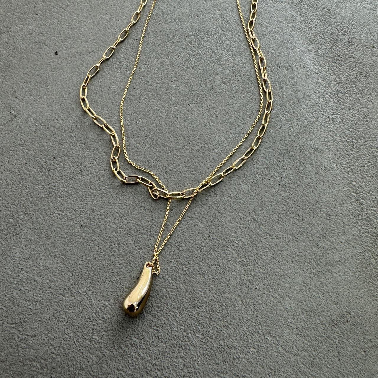 double chain motif necklace/gold