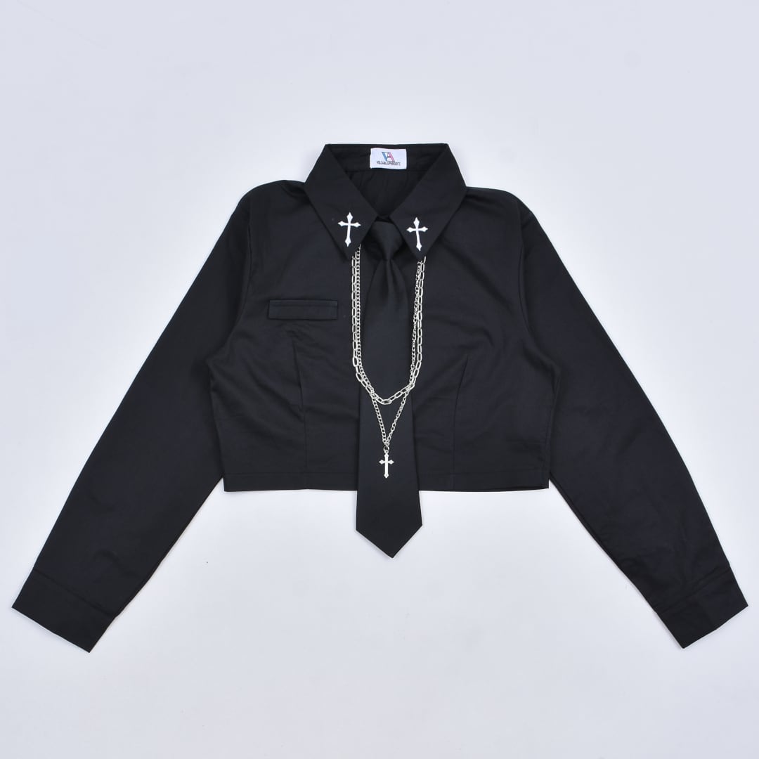 3点セット】ネクタイ+2連チェーン付き ショート丈シャツ