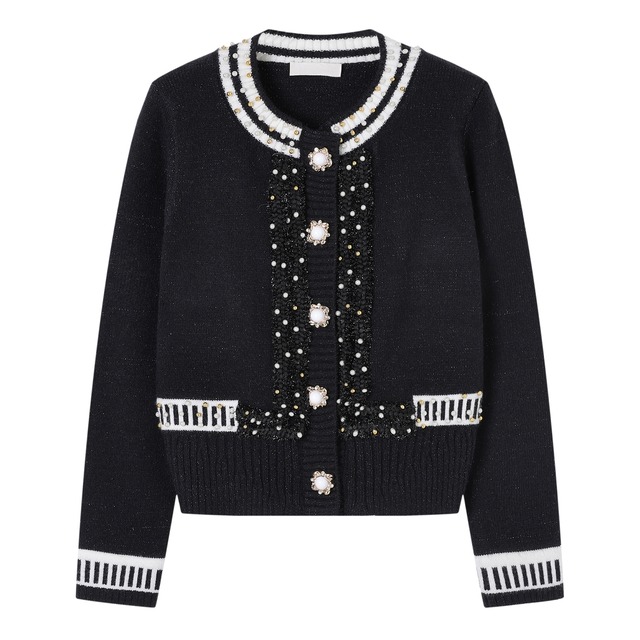 パールビジュートリムニットカーディガン　A3449