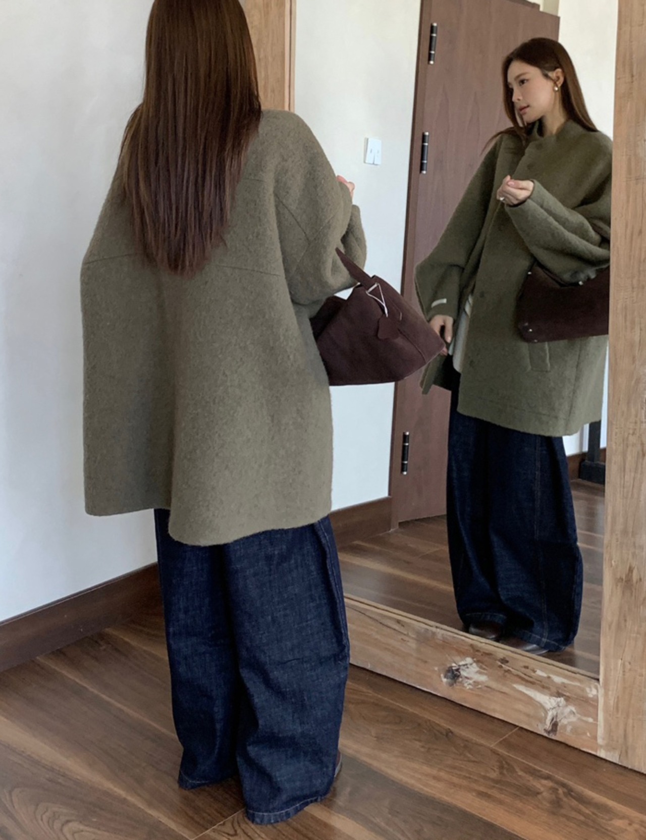 【新作5%OFF・3日間】Over-fit Half Wool Coat_Khaki & Gray