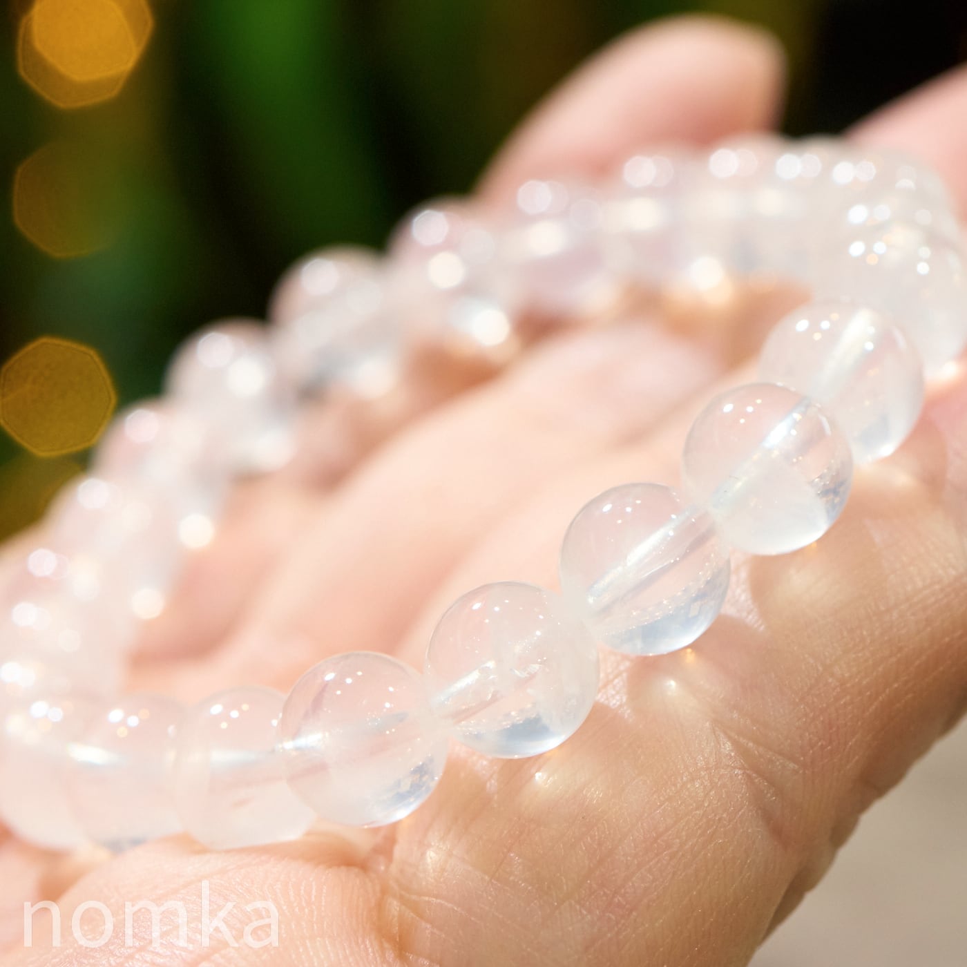 【休息の月光】K2山脈産 ムーンクォーツ 一連ブレスレット (8mm珠/約16cm)