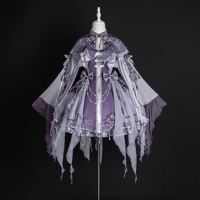 【正規品 予約品1月23日発送】中華ゴシック 紫蝶モチーフ 吊りスカートセットアップ ケープ付き クラシカルロリィタ