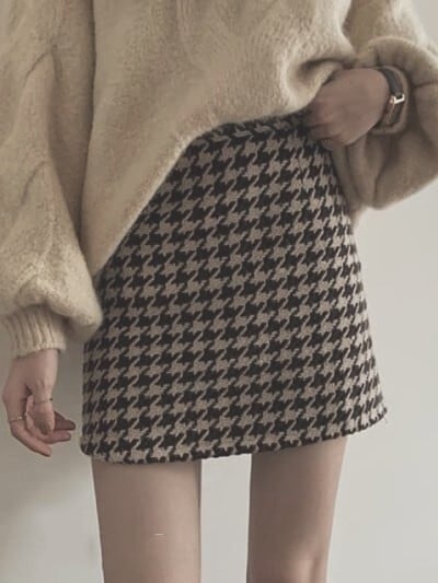 大人のミニスカート!秋冬 流行万能アイテム 千鳥柄ミニスカート ショート丈 ハイウエスト Aライン チェック カジュアル 大人可愛い オルチャン 大きいサイズ 韓国 CH1969