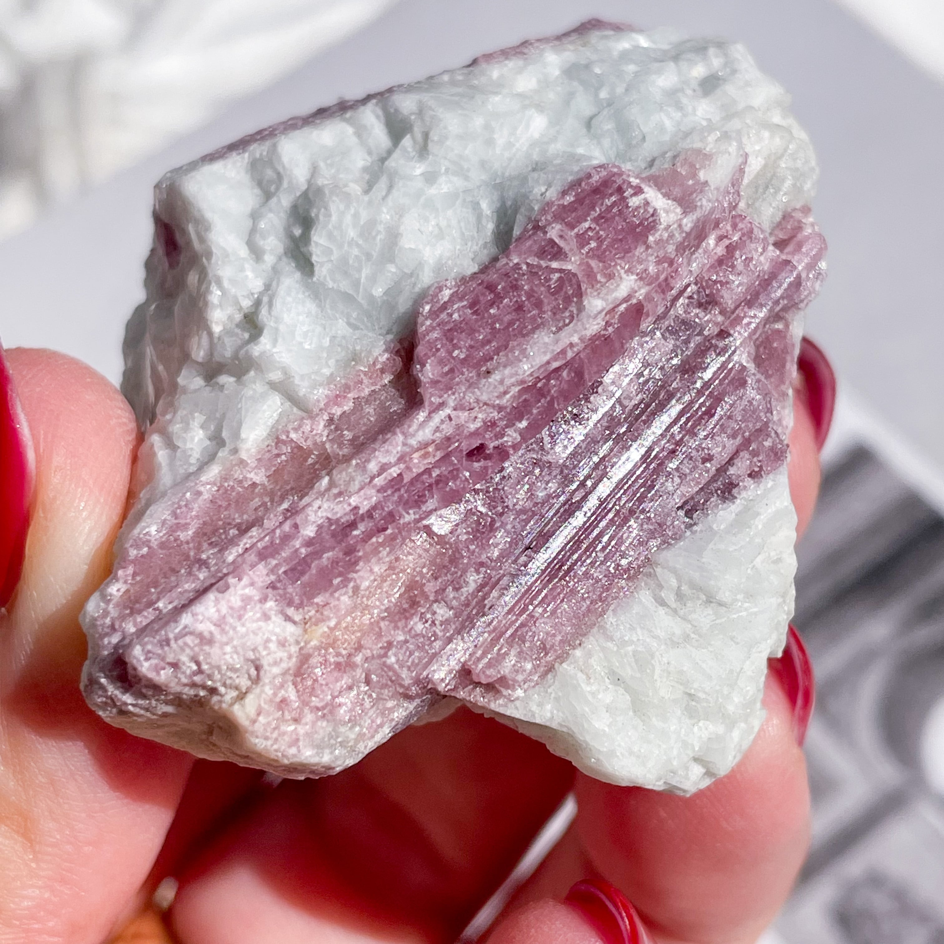 ピンクトルマリン　スライス　天然石　原石　トルマリン　パワーストーン　クォーツ Pink Tourmaline in Quartz Rough 7 ✧ ピンクトルマリン in クォーツ