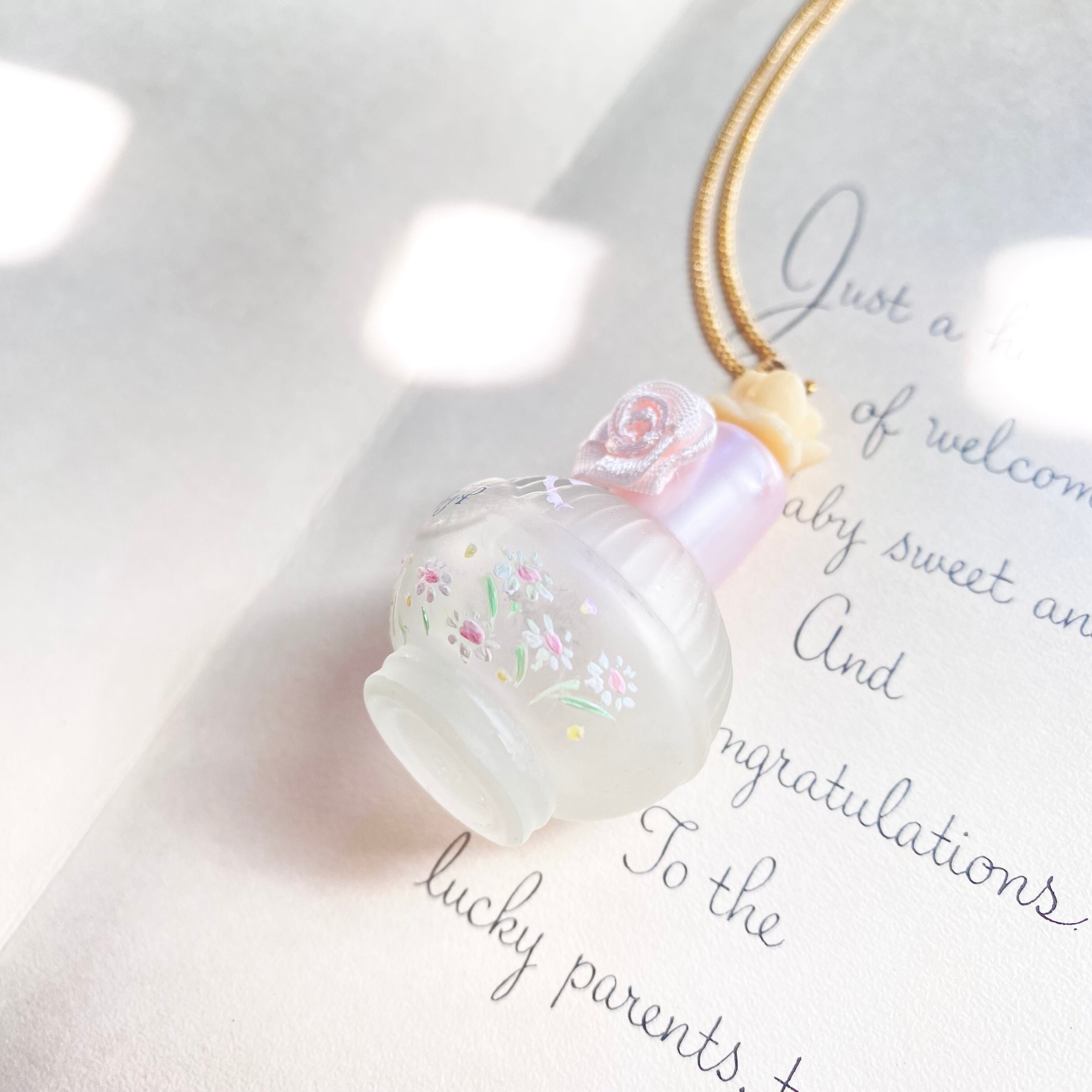 (ピンクデージー)Hand painted perfume neckless ペイント香水瓶ネックレス
