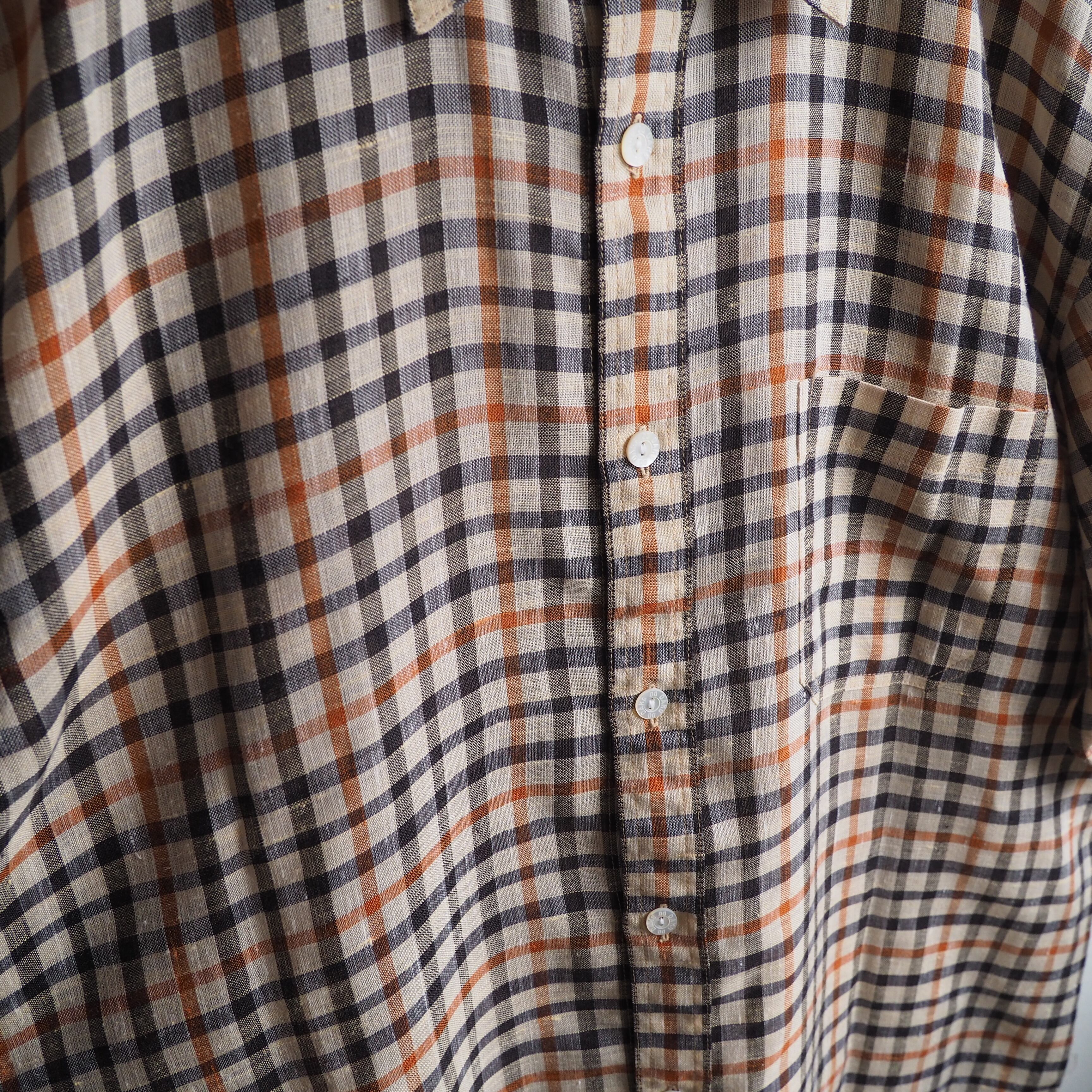 1980s ” Old DAKS ” House check pattern Design vintage loose linen mix shirt