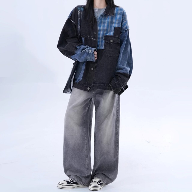 チェックドッキングリメイクライクデニムジャケット 1col   R01947