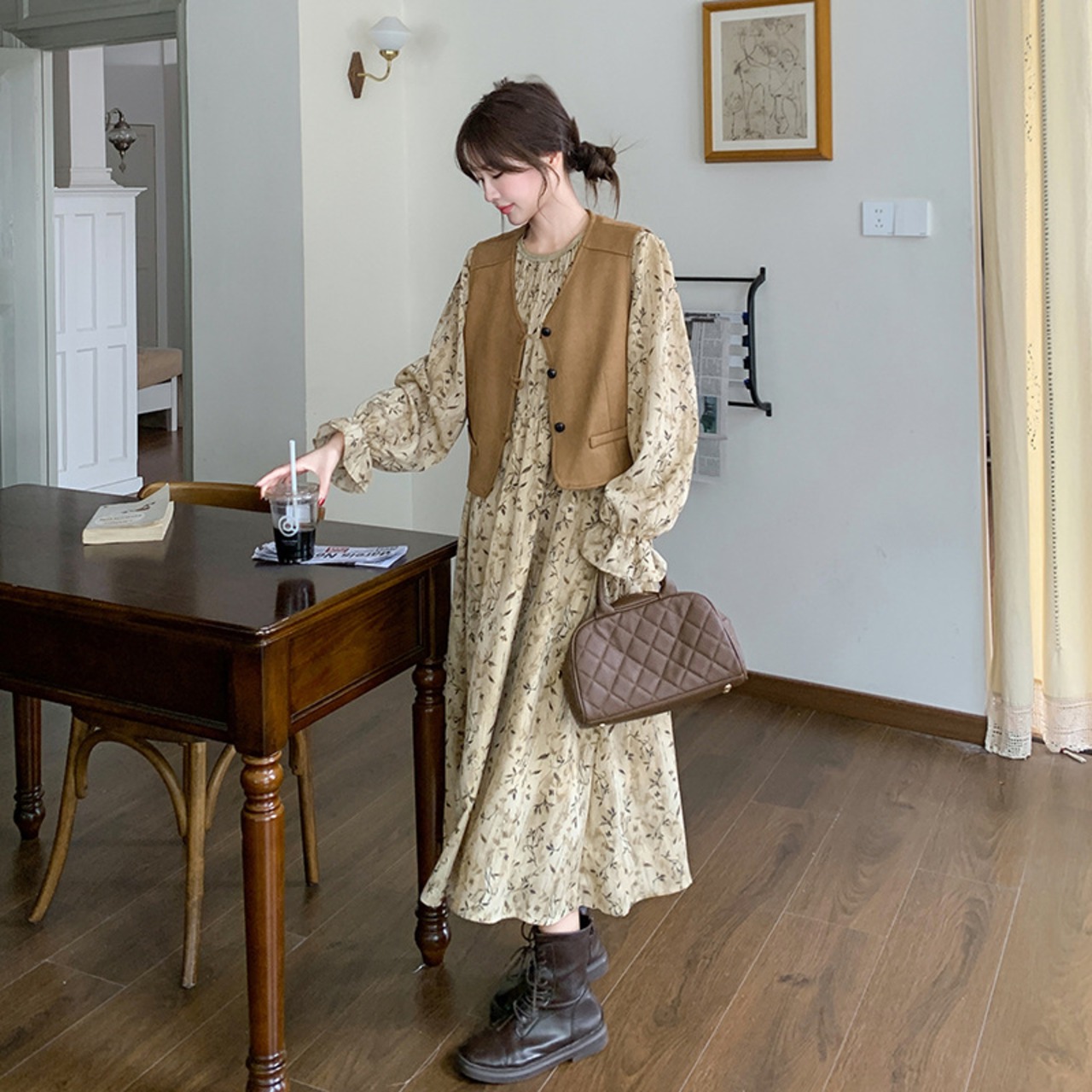 花柄ワンピース×ベストセット_159092