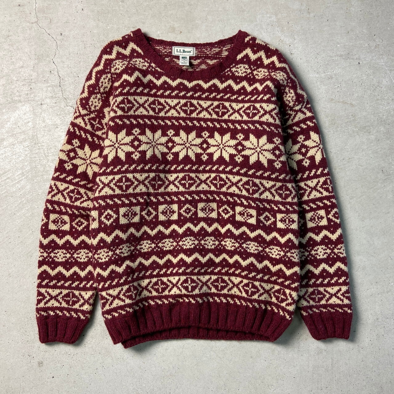 80年代 スコットランド製 L.L.Bean ノルディック柄 フェアアイル 総柄 