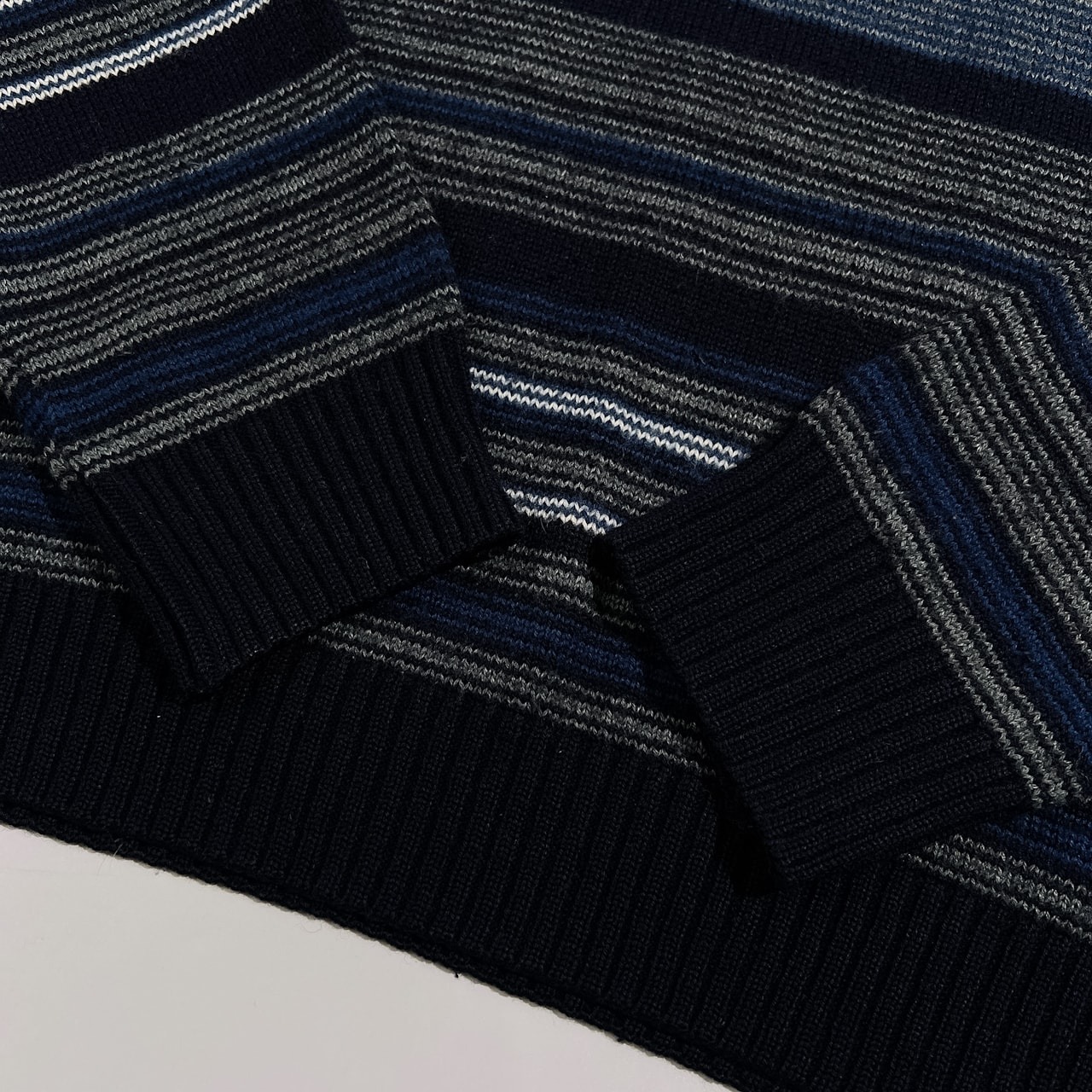イタリア製 バーニーズジャパン ハーフジップ ボーダー柄 ウールニットセーター サイズ 50 L /ネイビー ブルー 系