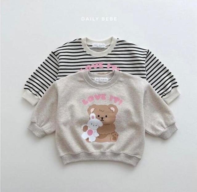【予約10/6迄】DAILYBEBEトップス 長袖 秋 韓国子供服 トレーナー ボーダー くま 可愛い ベビー キッズ 女の子