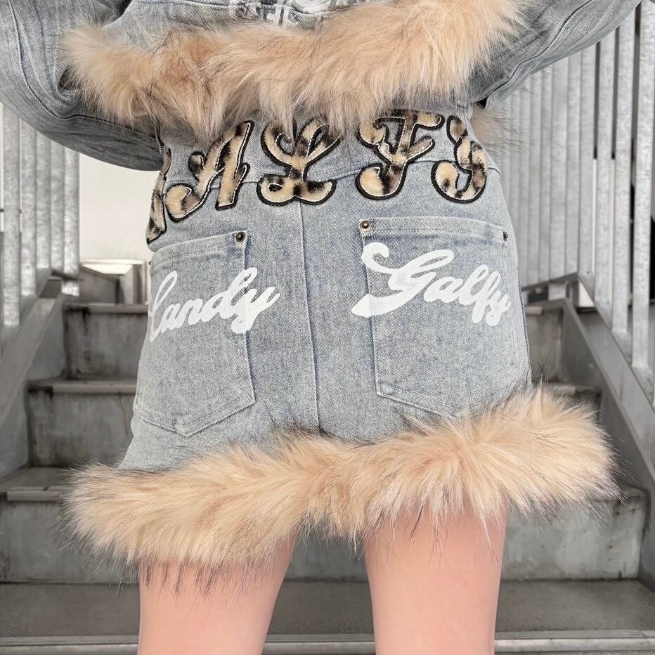 【GALFY】ぎゃるちゃんファーデニムミニ 153053  ガルフィー スカート ストリート サブカル グランジ ブランド レディース