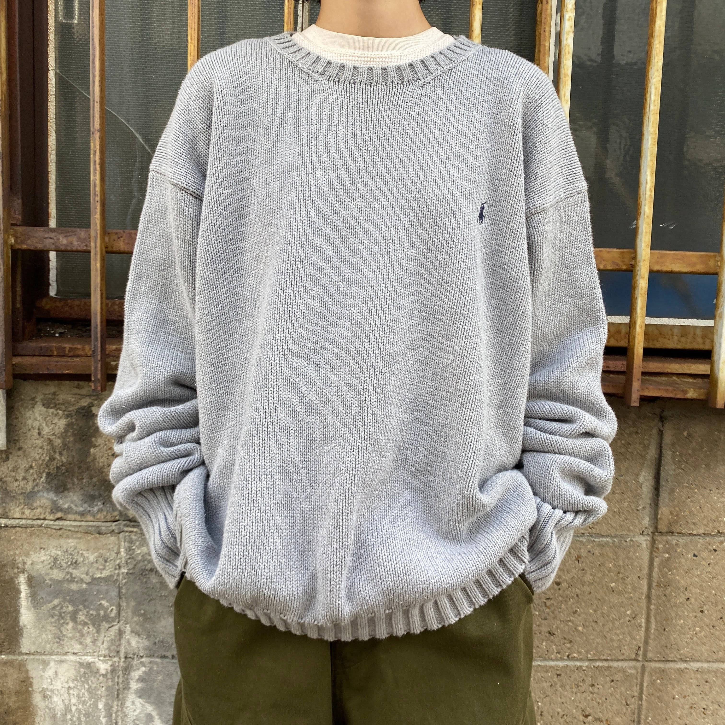 Polo By Ralph Lauren ポロバイラルフローレン コットンニット メンズxl 古着 ワンポイント刺繍 グレー ニットセーター Cave 古着屋 公式 古着通販サイト
