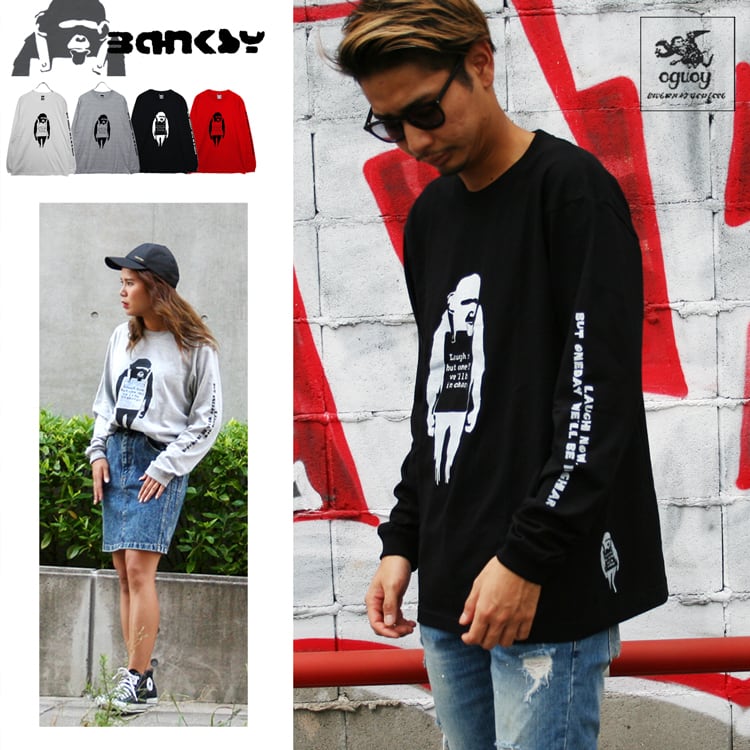 バンクシー モンキー 「BANKSY」「LAUGH NOW MONKEY」リブ ロンT 長袖Tシャツ (袖プリント) /  banksy-lstee-monkey | oguoy/Destroy it Create it Share it powered by BASE