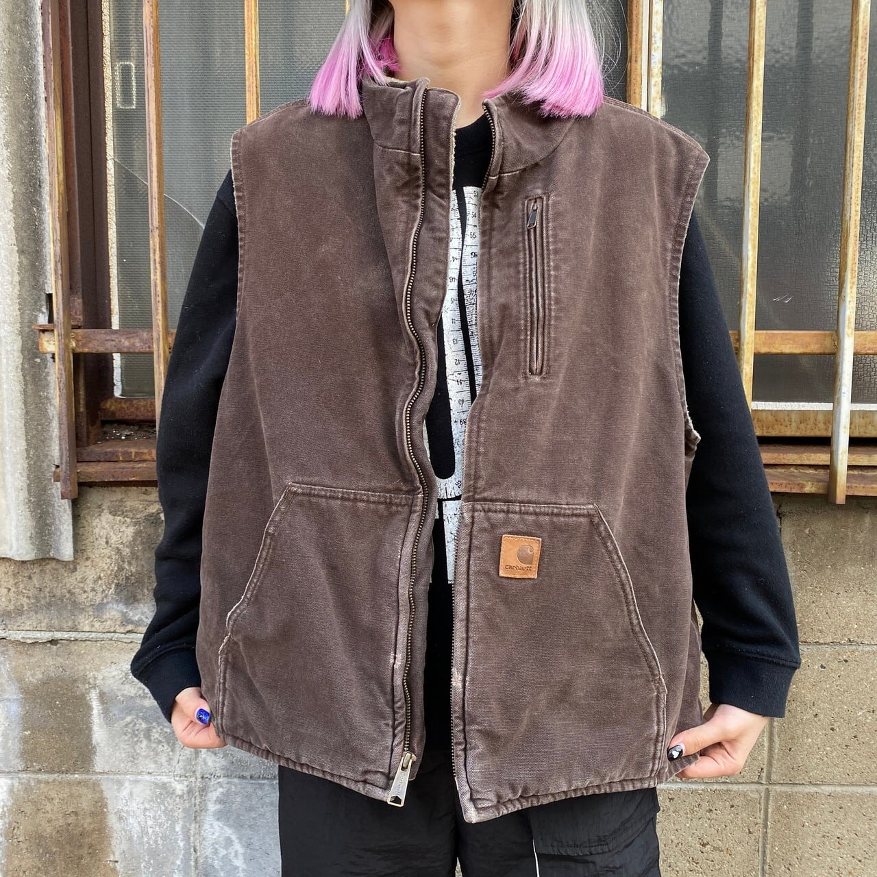 Carhartt カーハート ダック地 モックネックベスト メンズL 古着 ボア