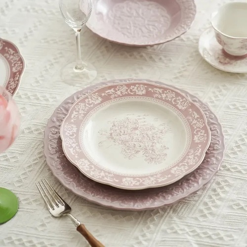 【オーダー品】レトロフラワープリントプレートWhite　AE15