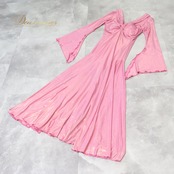 社交ダンス 衣装 WISH ドレス ワンピース スタンダード ピンク系 ピンク 無地 ラメ レース キラキラ 伸縮 ストレッチ ダンス パーティ 発表会 きらきら コスチューム レディース