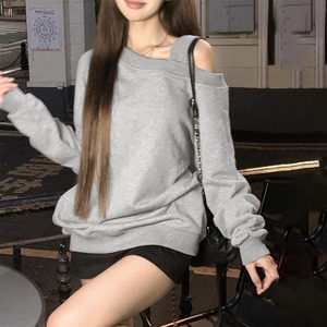 ワンショルダー スウェット Tシャツ レディース 韓国 肩出し 肩開き 春秋 トップス 大人 かわいい ストリート アメカジ おしゃれ カジュアル ロンT 大人可愛い 大人女子