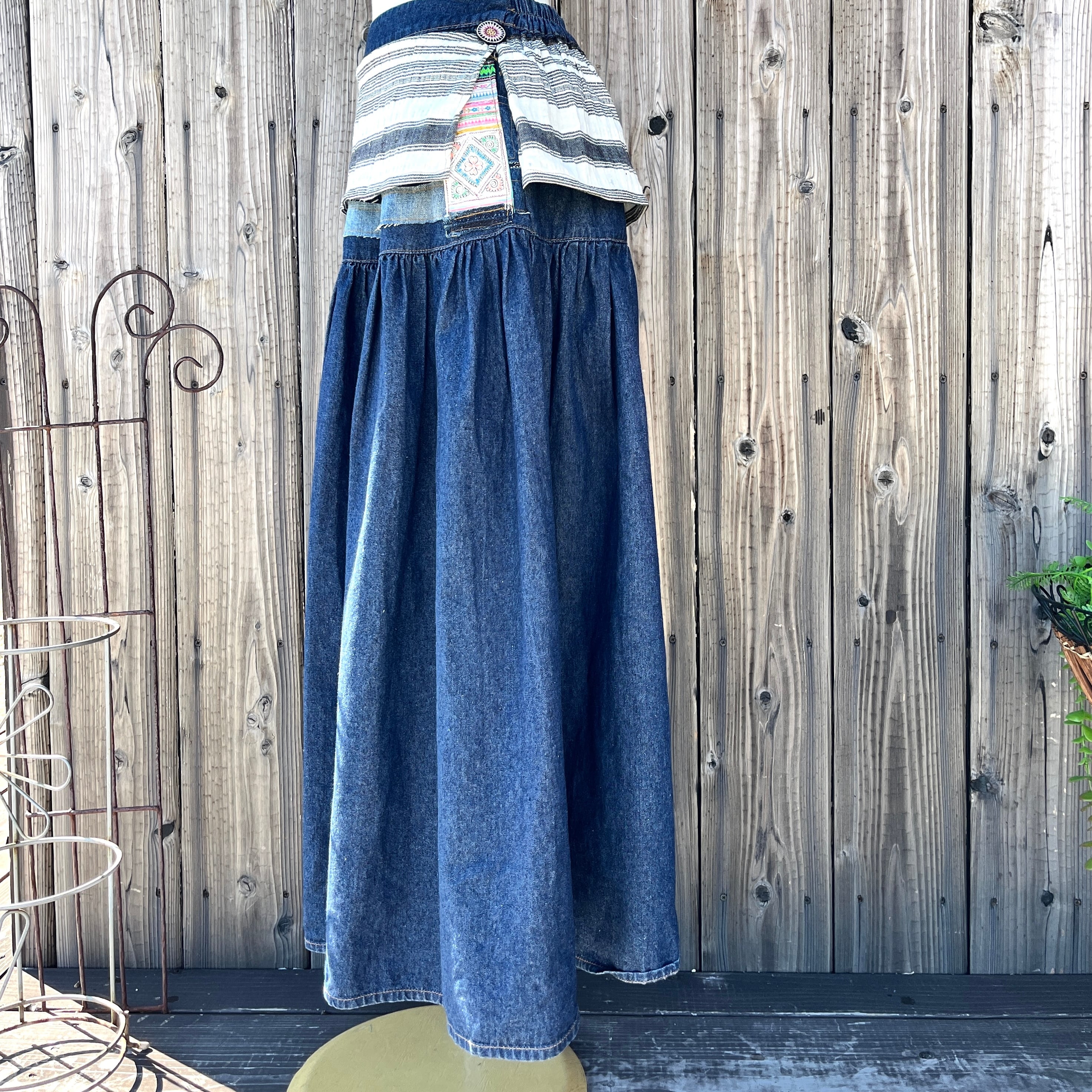 モン族たっぷりギャザーデニムスカート | アジアン雑貨ルチュ