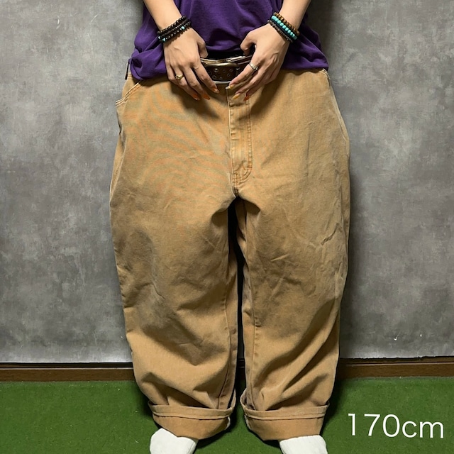 【W46×L30#裾上げ済み】Dickies  デニムワークパンツ　革パッチ