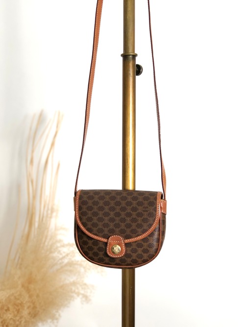 CELINE セリーヌ マカダム ショルダーバッグ ブラウン トリオンフ PVC ミニバッグ vintage ヴィンテージ オールド hddfhp
