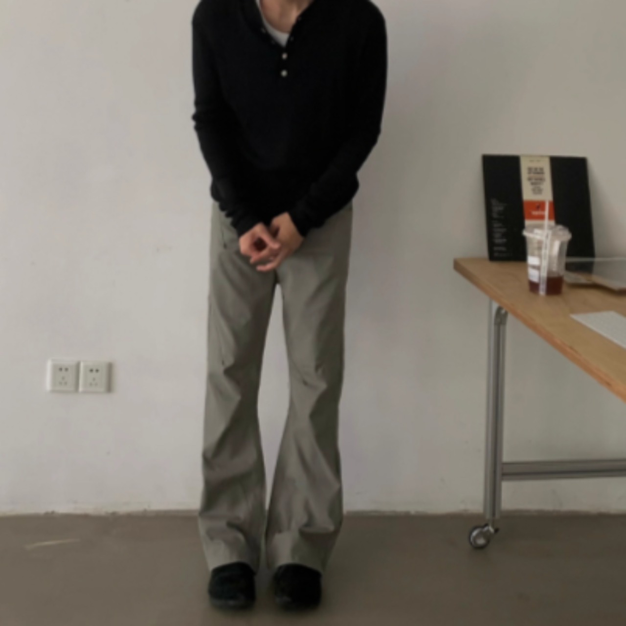 ヘンリーネックベーシックニット　0874