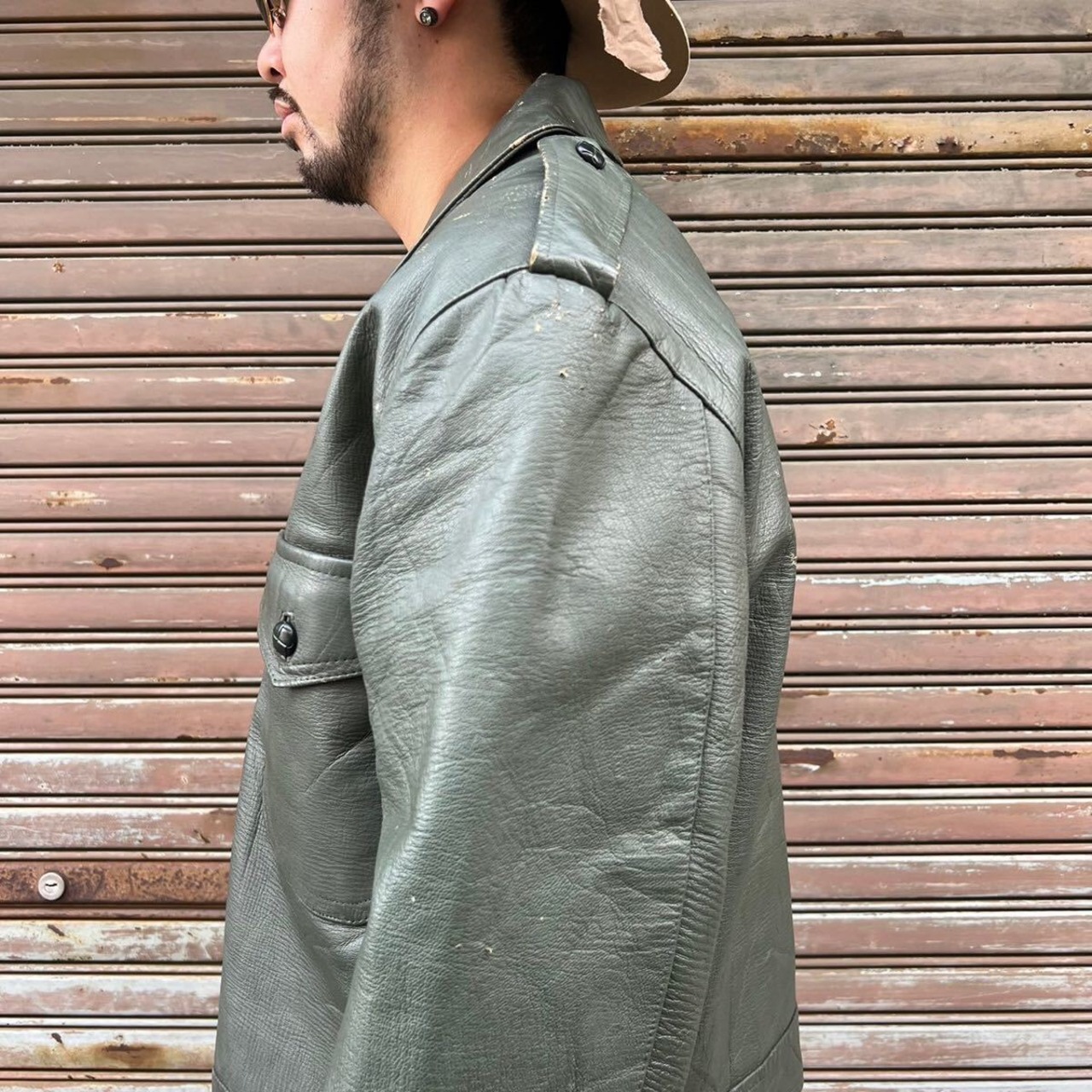ビックサイズ 60s Euro Vintage レザー 襟付き シングル ライダース 