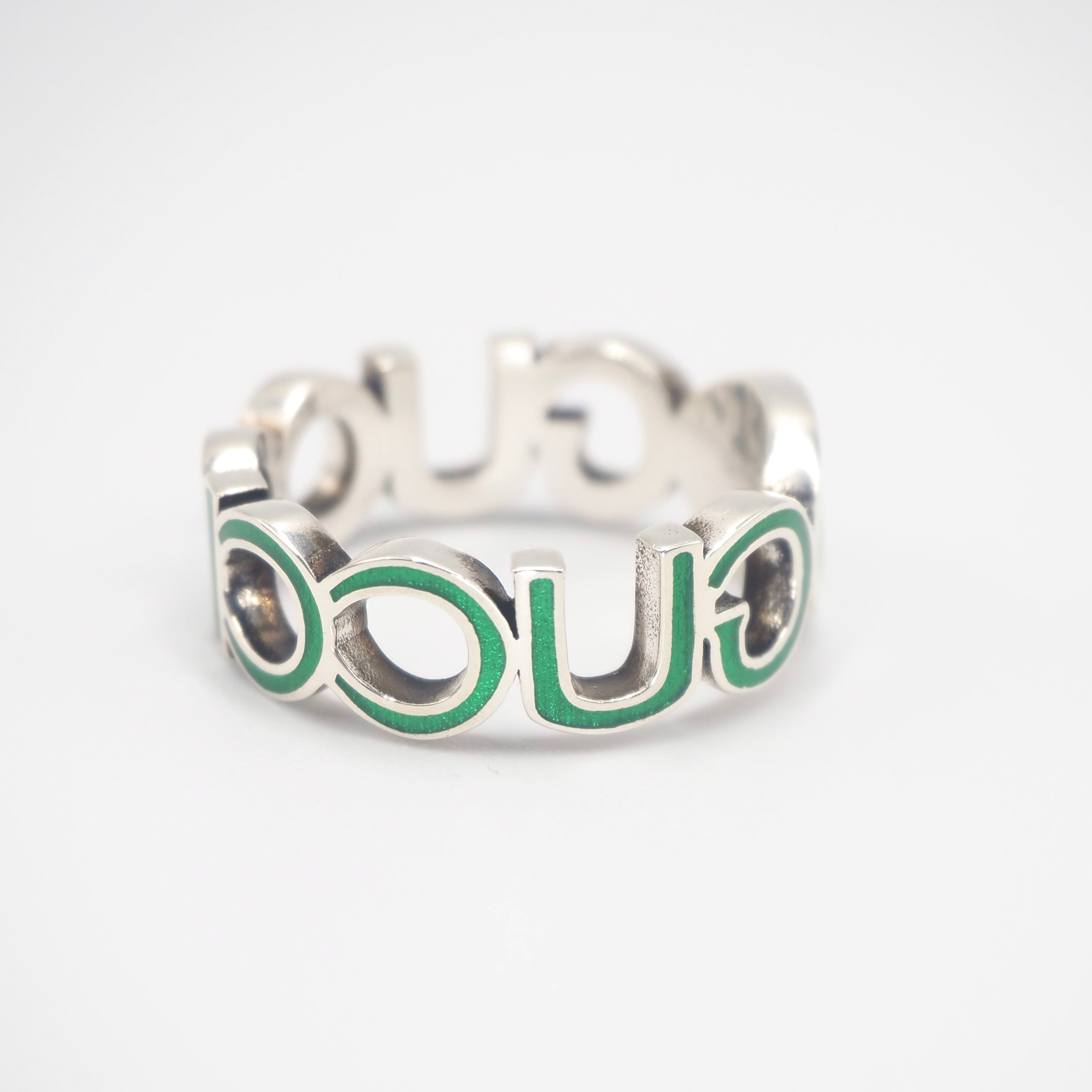 GUCCI オーバル インターロッキングG エナメル リング 緑 GUCCI 約18号 インターロッキングG ロゴ リング シルバー925 エナメル