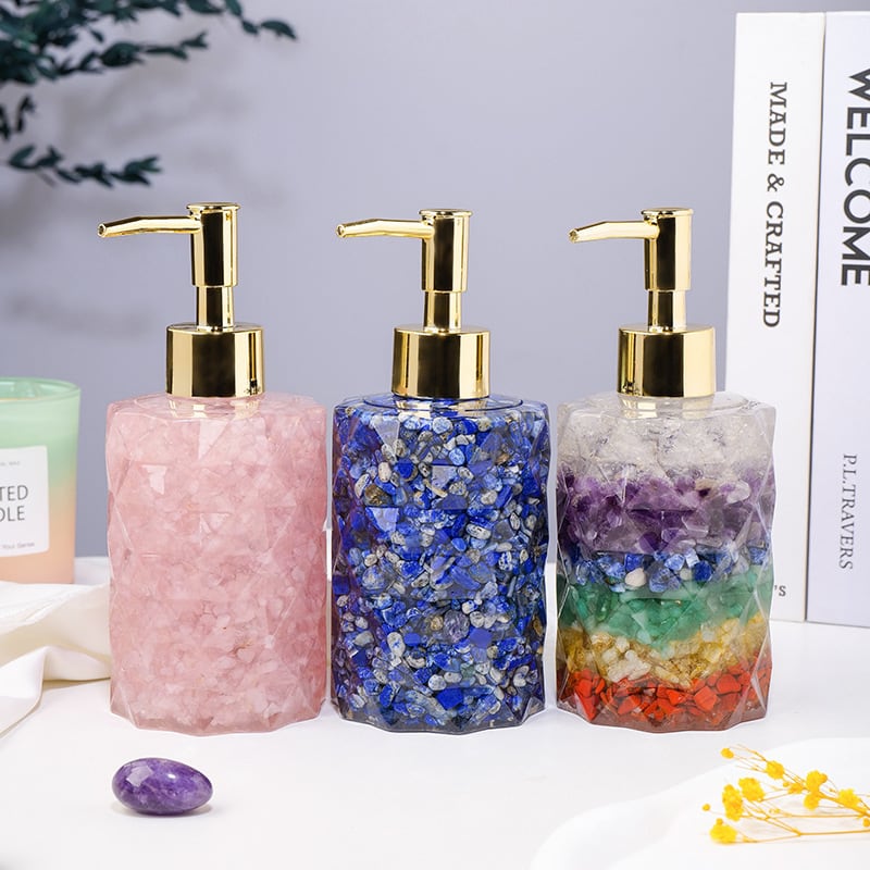 天然水晶の砕石を使用した詰め替えボトル ポンプヘッドは高級感のある