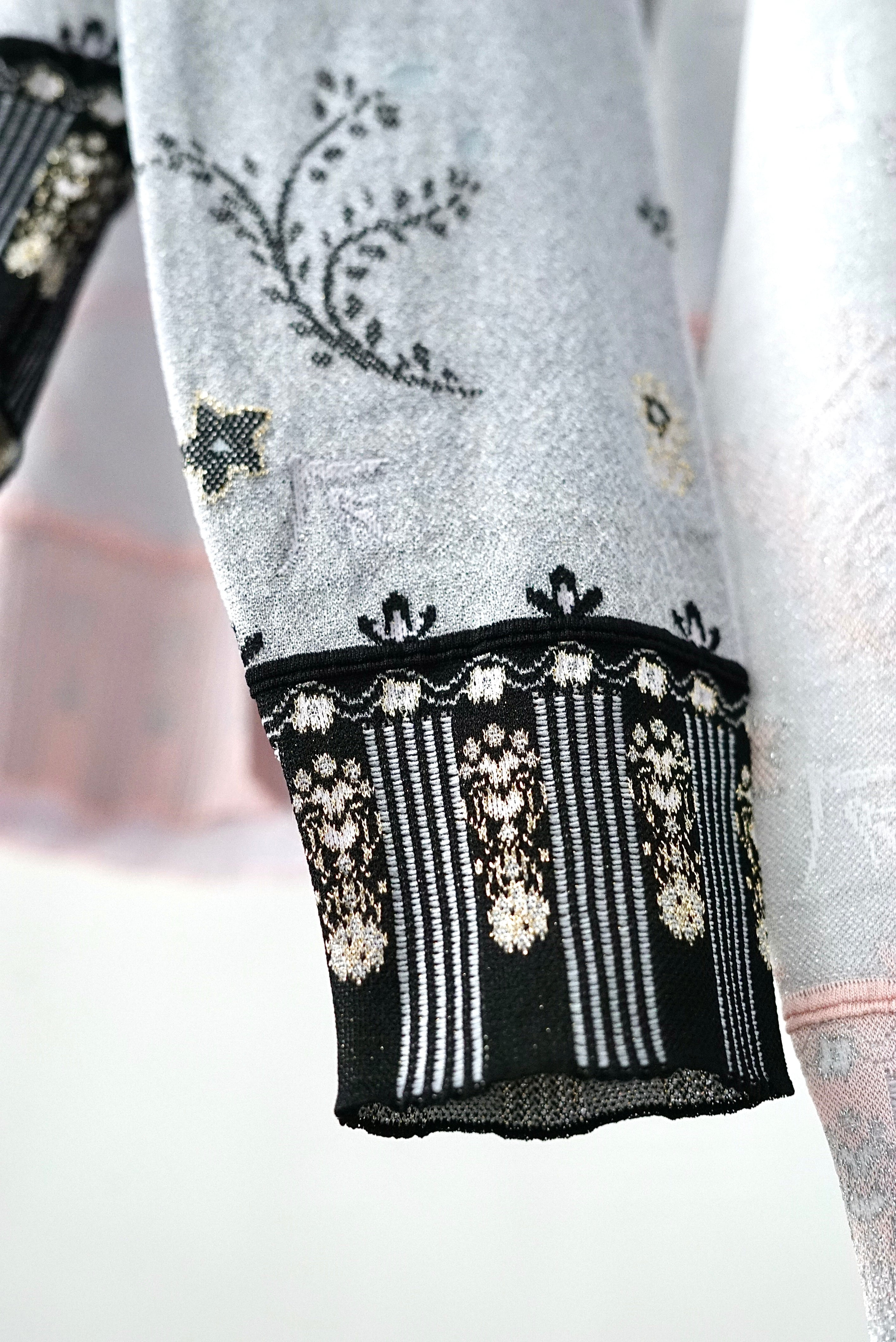 Mame Kurogouchi / Layered Jacquard Knit Cardigan ( BLACK, PINK