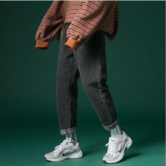 全2色 デニムパンツ ジーパン ジーンズ カジュアル ロールアップ ストリート 大人 B系