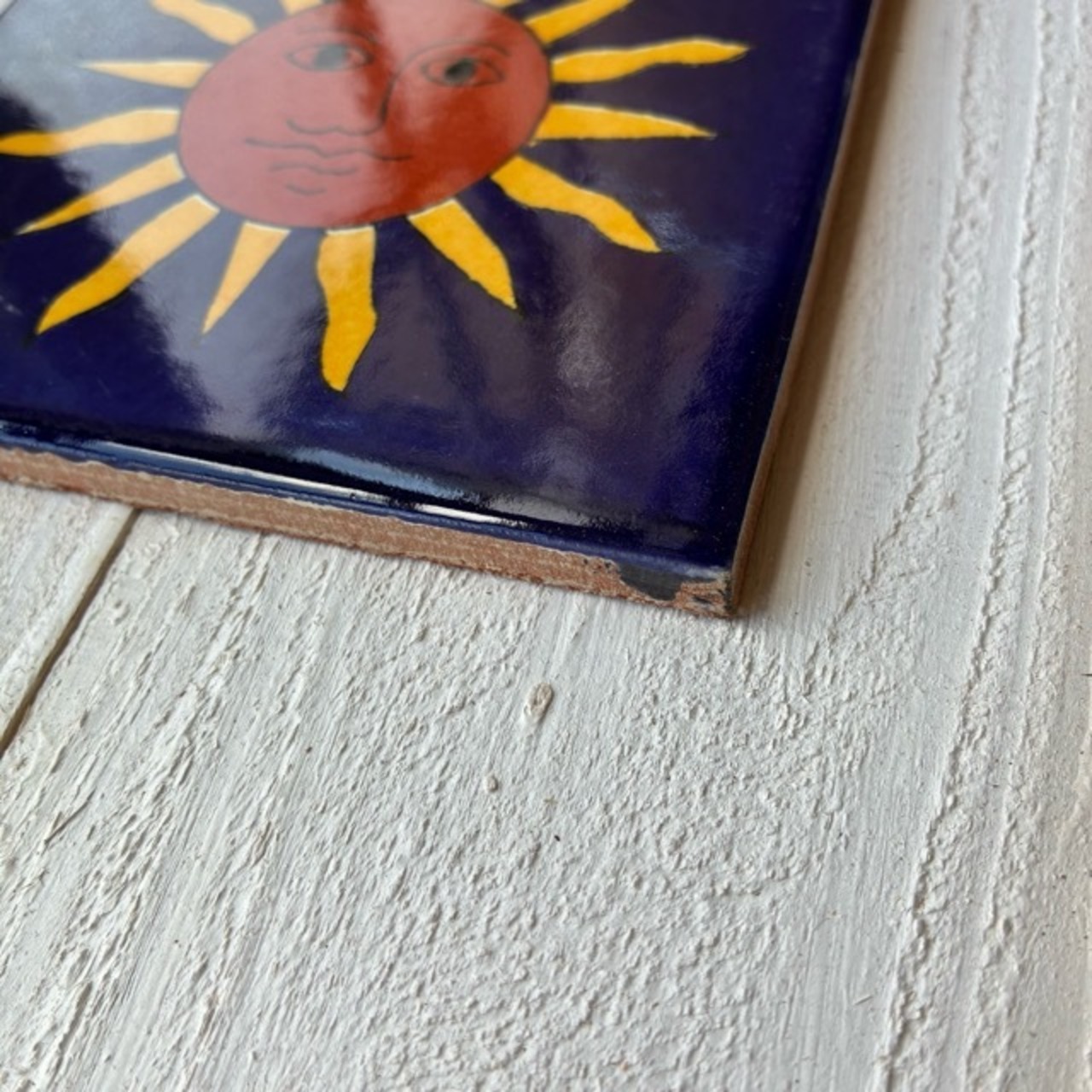 Mexico Talavera tile　メキシコタラベラタイル　C　太陽　サン　オレンジ　ネイビー　10cm　コースター　鍋敷き　DIY　モザイクタイル　柄タイル　室内壁　室外壁　デザインタイル　レトロ　アートタイル　ハンドメイド