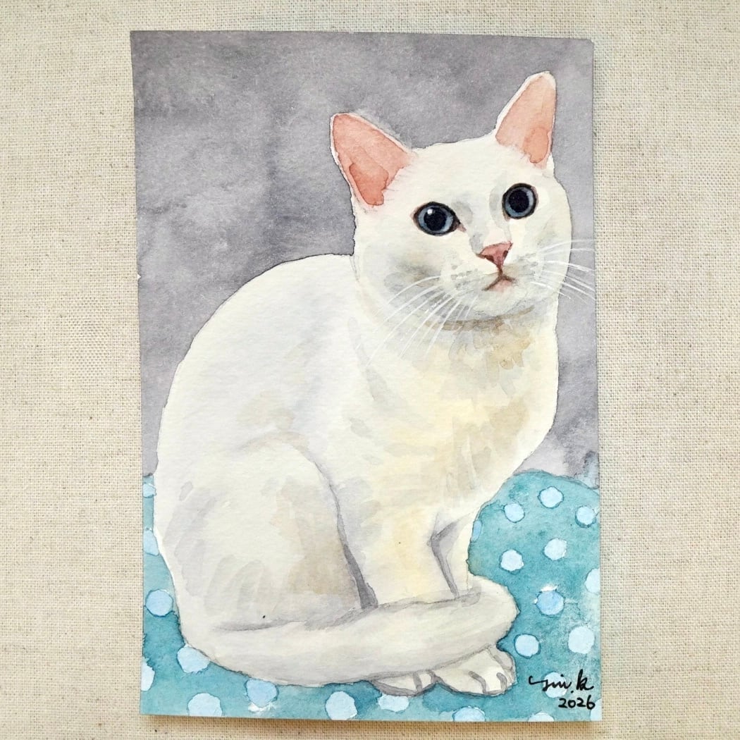 猫の絵 439 水彩画 原画 白猫 | Forest cat