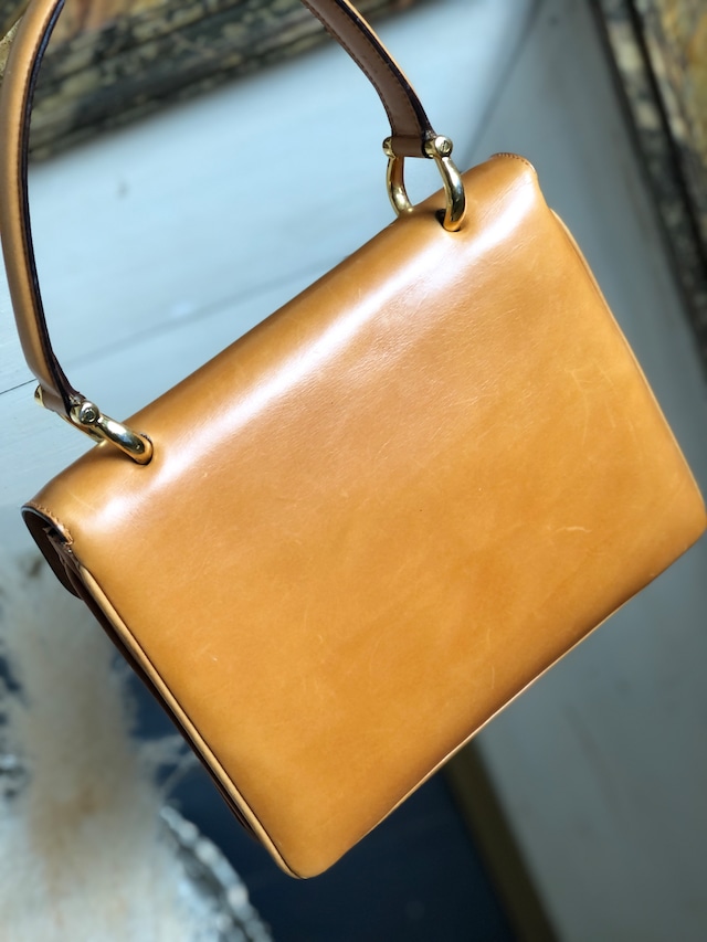 CELINE セリーヌ 馬車 ホースキャリッジ レザー スクエア ハンドバッグ キャメル オールドセリーヌ vintage vksi3i