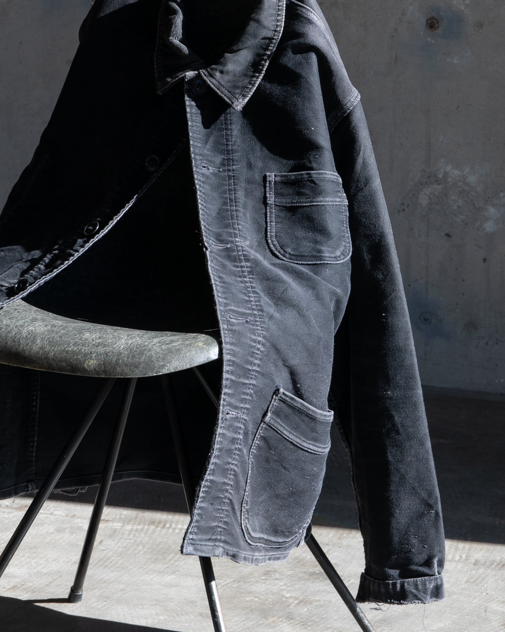 60s~ “Le Mont St Michel” black moleskin coverall / sun faded