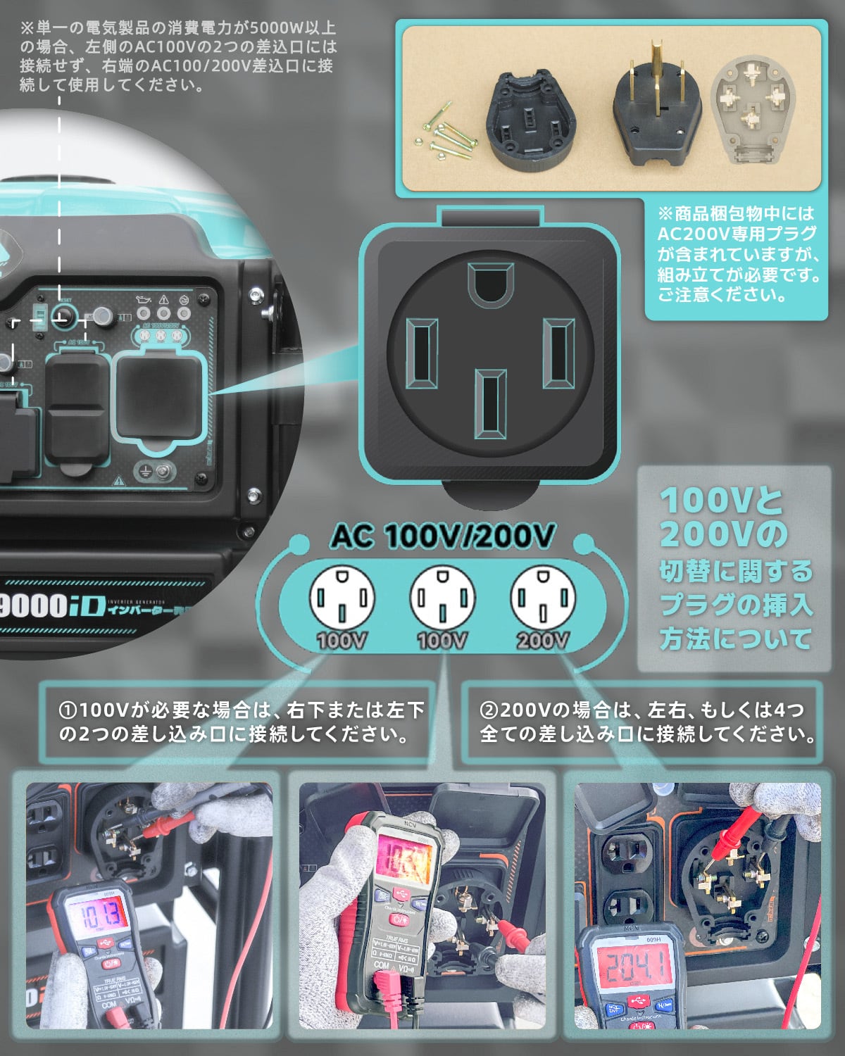 インバーター発電機 7.8kVA/8.3kVA 単相100V/200V同時出力可能 セル