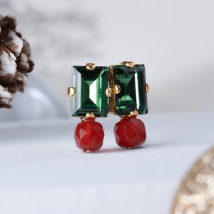 【期間限定】モスグリーン×レッドアゲート ピアス(イヤリング変更可)