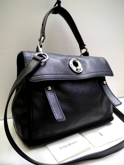 美品◆YSLサンローラン MUSE TWO ミューズトゥ ハンドショルダー2way レザー トート バッグ 黒◆ 現行にも継承されるYSLのアイコンライン♪