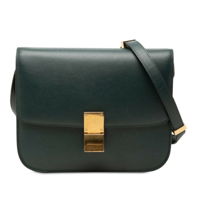 セリーヌ クラシック ボックス ミディアム 斜め掛け ショルダーバッグ グリーン レザー レディース CELINE 【中古】