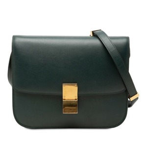 セリーヌ クラシック ボックス ミディアム 斜め掛け ショルダーバッグ グリーン レザー レディース CELINE 【中古】