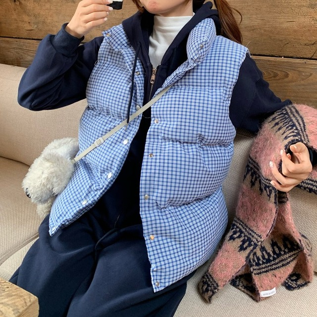 plaid thick fluffy vest　2litr05929