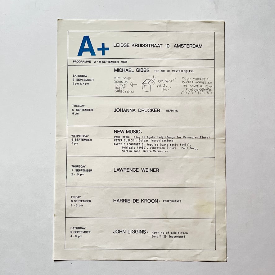 【インヴィテーション・エフェメラ】ローレンス・ウェイナー他　Studio ‘A’, Amsterdam 1978 event program [3100276]