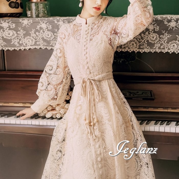 3色 総レース ワンピース ドレス アンダードレス付き エターナル 優雅(M5705)ζ