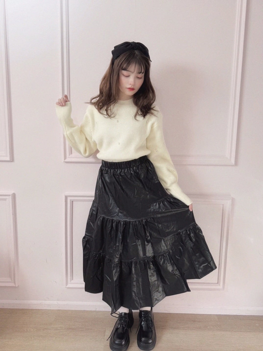 【LAST3】leather tiered skirt