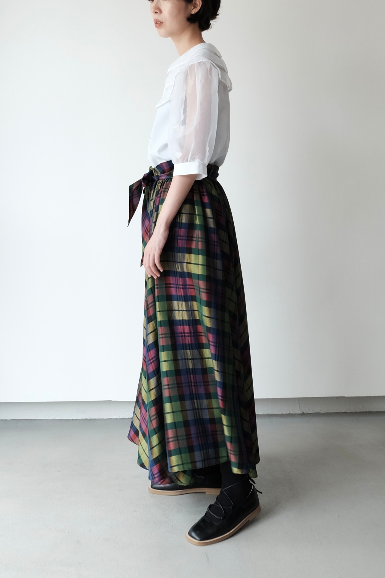 Check satin maxi skirt