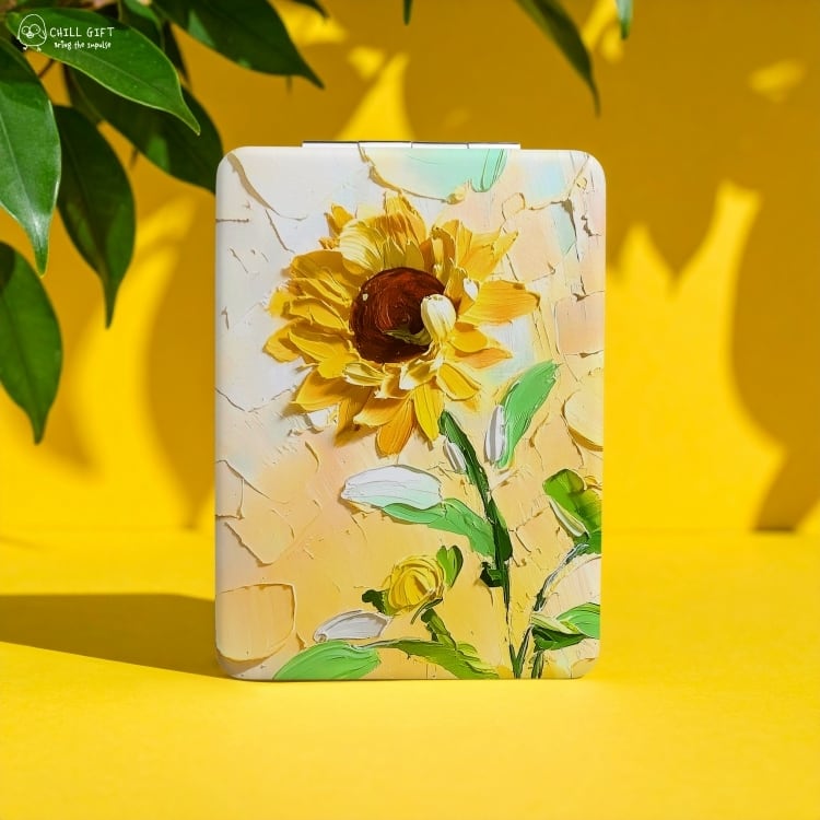 【拡大鏡付き!】手のひらの中の絵画展~向日葵~ コンパクトミラー ミニ手鏡 二つ折りミラー