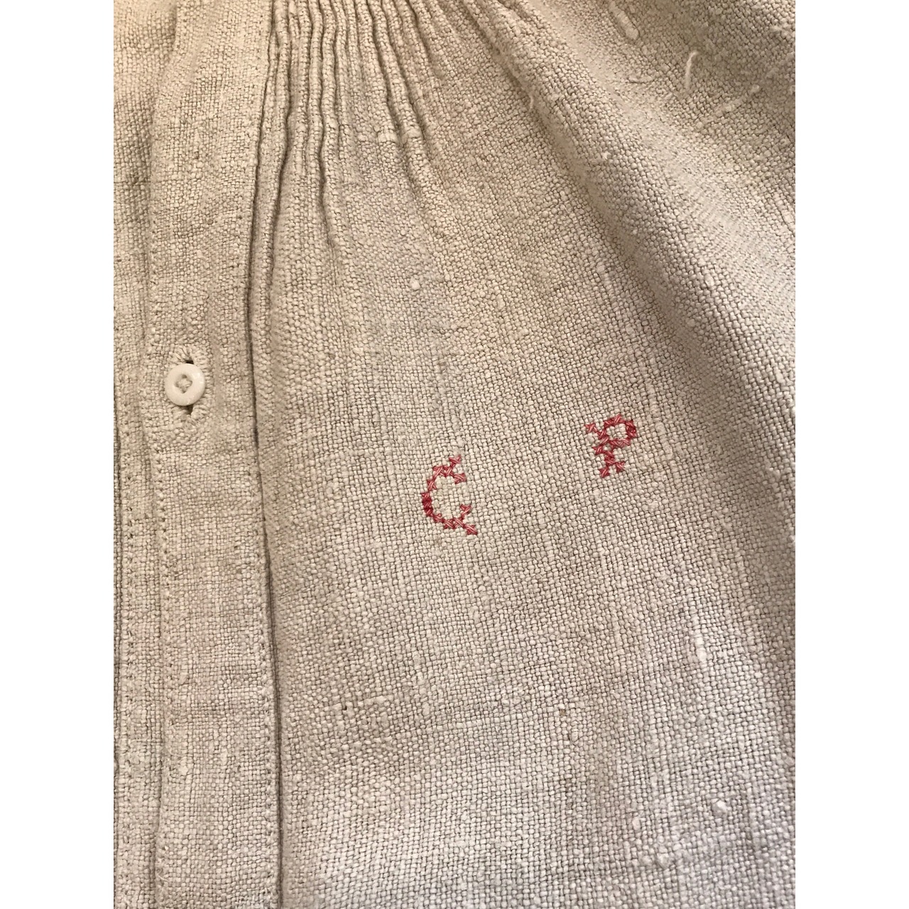 フランスアンティーク リネンワンピース・スモック イニシャル刺繍CP 