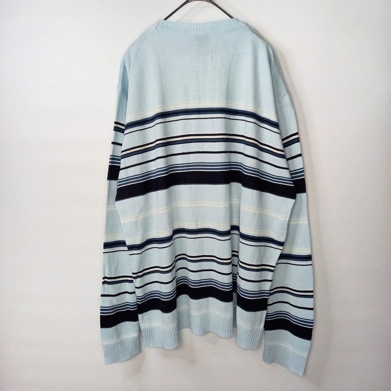 90s　ラコステ　クルーネック　アクリル　ニット　セーター　刺繍ロゴ　マルチ